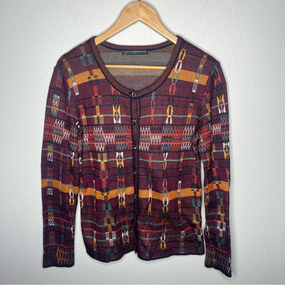Peruvian Connection Maroon Geometric 100% Pima Co… - image 2